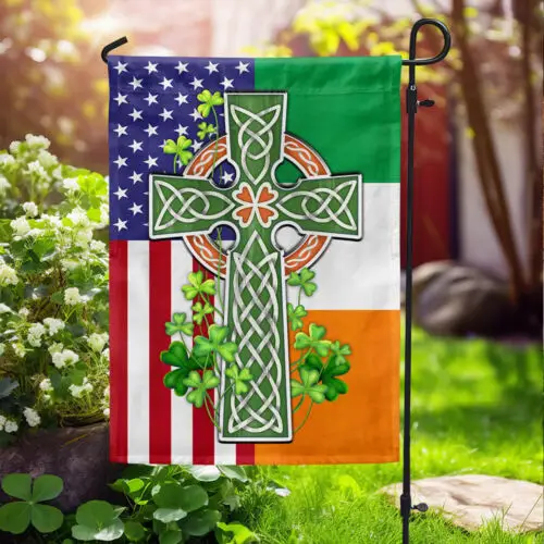 Irish Celtic Knot Cross Irish and American Flag Garden Flag AAL HHM WZZ yyi