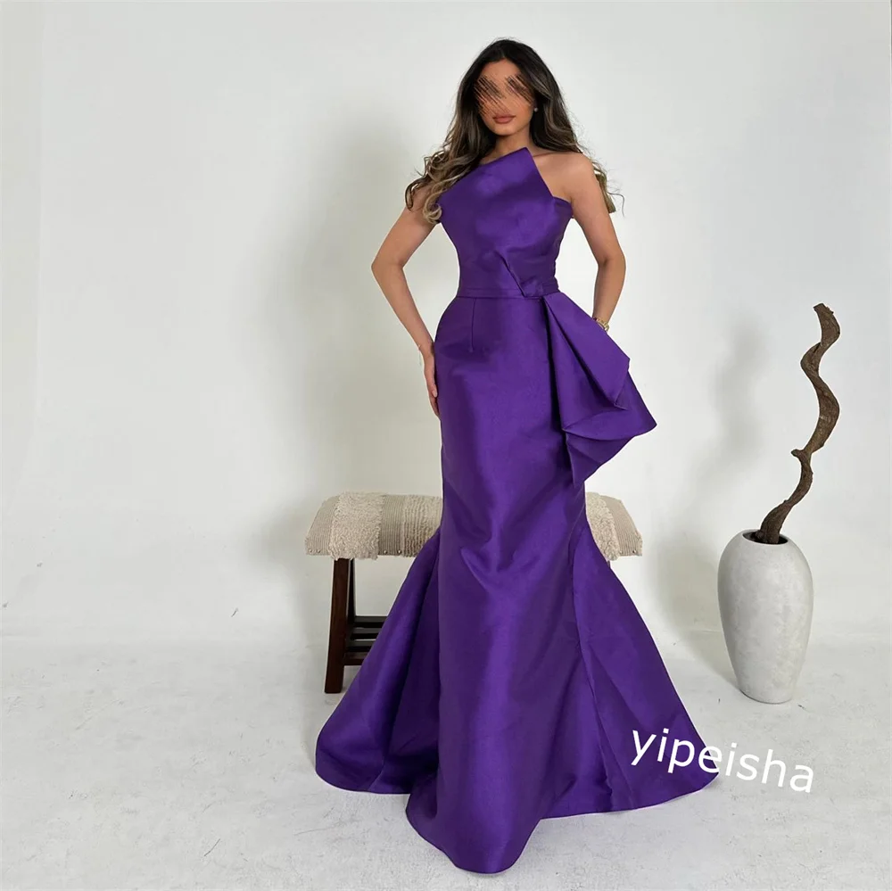 Jiayigong Sparkle  Prom Satin Pleat Wedding Party Mermaid Strapless Bespoke Occasion Gown Long Dresses