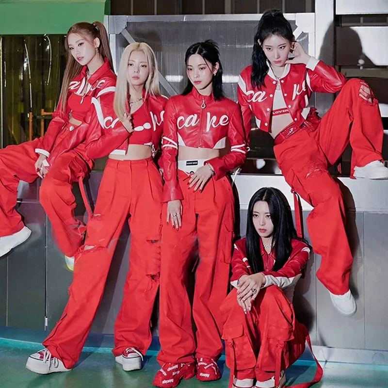 

Women Group Kpop Dancer Outfit Singer Dancer Jazz Dance Costume Red Hip Hop Clothing Adults Stage Performance Wear DWY9409