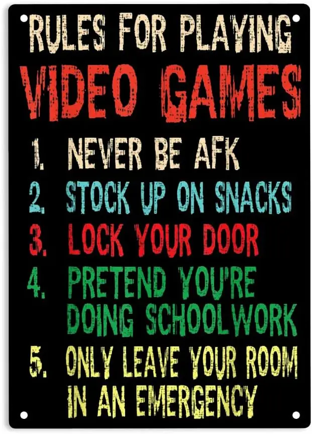 Rules For Playing Video Games Signs Metal Tin Sign, Funny Gamer Poster for Home/Office/Garages/Bedroom/Cafes Bars Pub/Man C sign