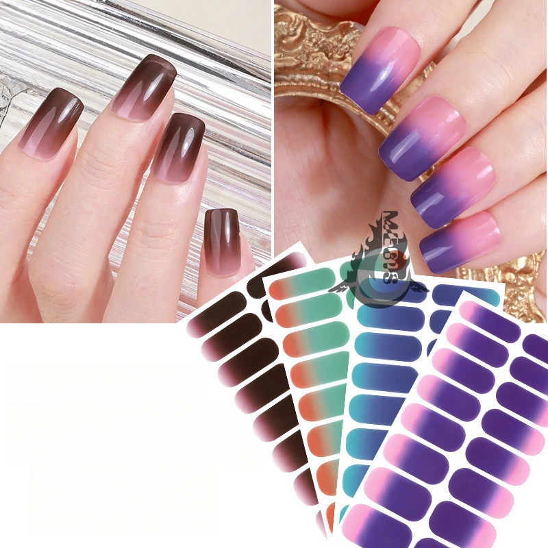 MEBIS 16-tips stickers grijze glitterbloemen lenteontwerp nagelsticker volledige dekking nagelstrips druk op nagelsticker kunst