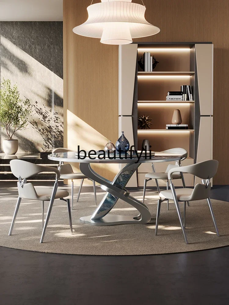 

ss CModern simple high-end villa home living room microcrystalline stone round dining table