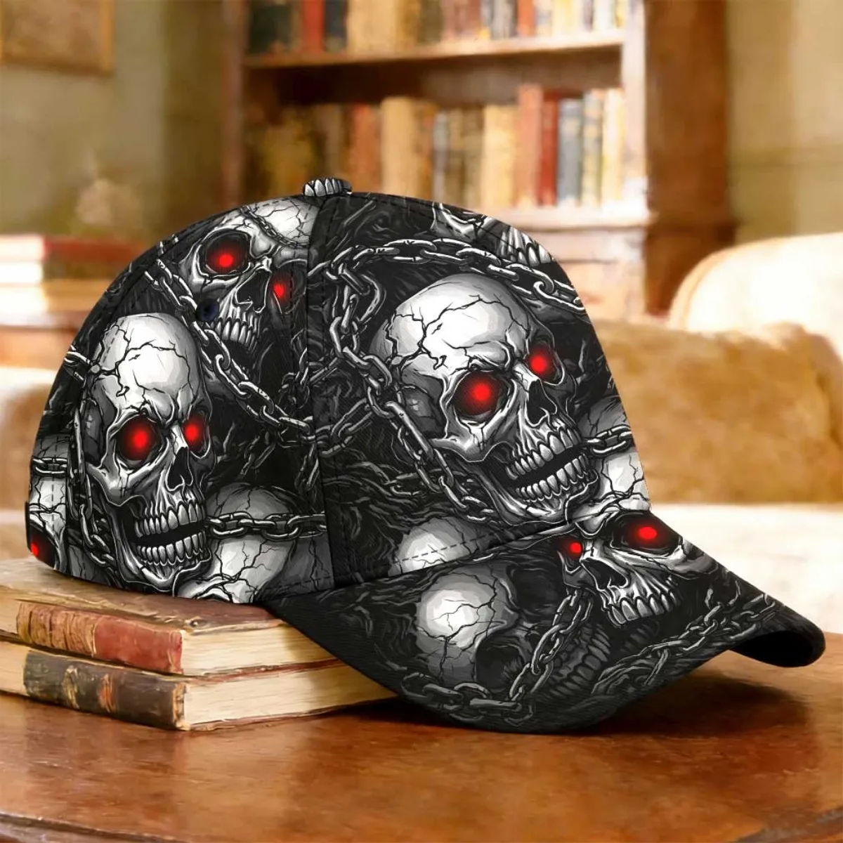 1pc Dark Skull Chains Baseball Cap Father's Day Gift Sports Events Driving Tennis 2D Full Print Peaked Cap Summer Style