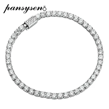 PANSYSEN 100% 925 Sterling Silver Simulated Moissanite Diamond Bracelets for Women Yellow White Gold Color Birthday Jewelry Gift