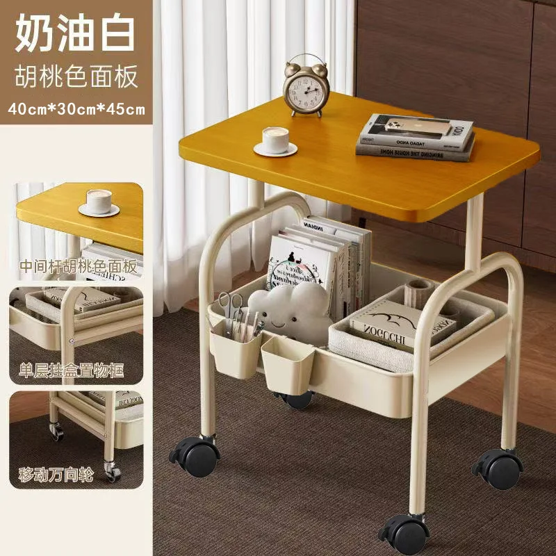 Movable double-layer coffee trolley side table living room sofa storage with wheel tea table bedroom