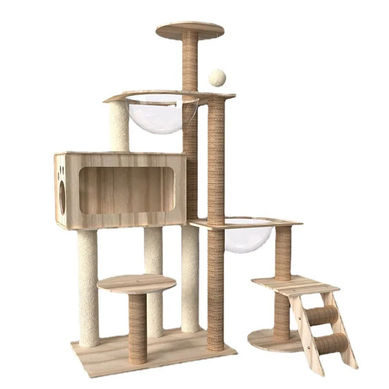 Solid Wood Cat Nest Tree Tower Apartment Climbing Frame Game Scratching Post Cat Scratching Platform Pet Products for Kittens