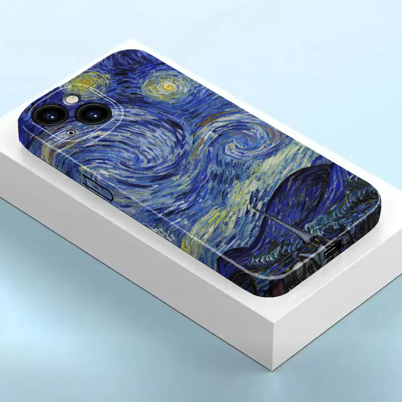 Oil Painting Art Phone Case for iPhone 15 14 11 13 12 Pro Max MINI XR X XS 8 7 Plus Film Funda Frame Pattern Cover Coque