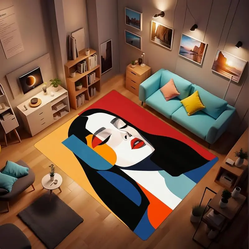 

Artistic Style Beautiful Woman Portrait Carpet, Living Room Dining Room Aesthetic Carpet, Picasso Style Abstract Painting Carpet
