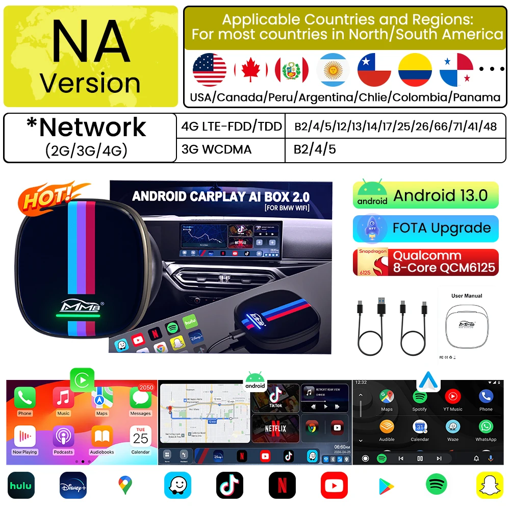 MMB MAX Android 13 CarPlay Ai Box 8 + 128G QCM6125 8 Cores Netflix & Youtube GPS 4G LTE Voor BMW ID6 ID7 ID8 ID9 Multimedia Video Box