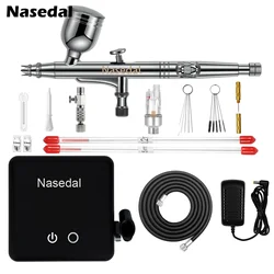 Nasedal Auto-Stop Function Airbrush Compressor 0.3mm 7cc Dual-Action Airbrush Spray Gun for Model Cake Painting Nail Art Car