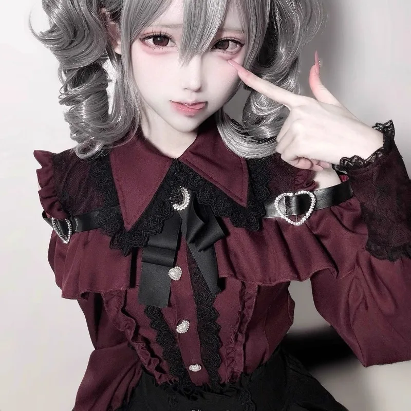 

Женская одежда, рубашка с длинным рукавом, блузка в стиле Лолиты, японский галстук-бабочка, милые милые топы, дизайн, уличная одежда, блузка в стиле ретро Y2k JJ1202