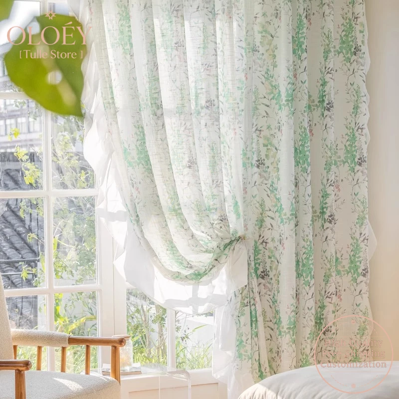 

American Country Curtains for Living Room Sheer Floral Print Translucent Not Transparent Balcony Bedroom Romantic Window Gauzes