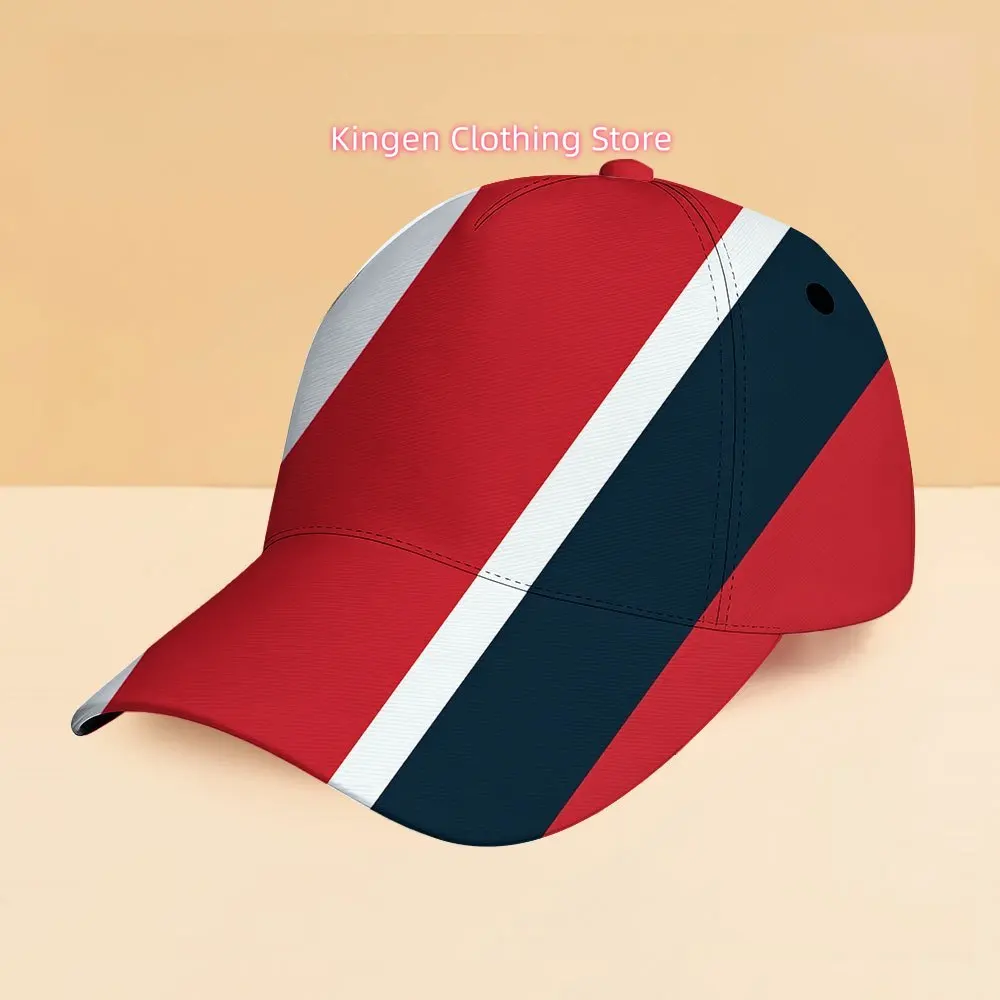 A Classic Baseball Cap with Red, White, and Blue Striped Print, a 2D Flat Sports Design Sun Hat, Featuring an Adjustable Quick-r