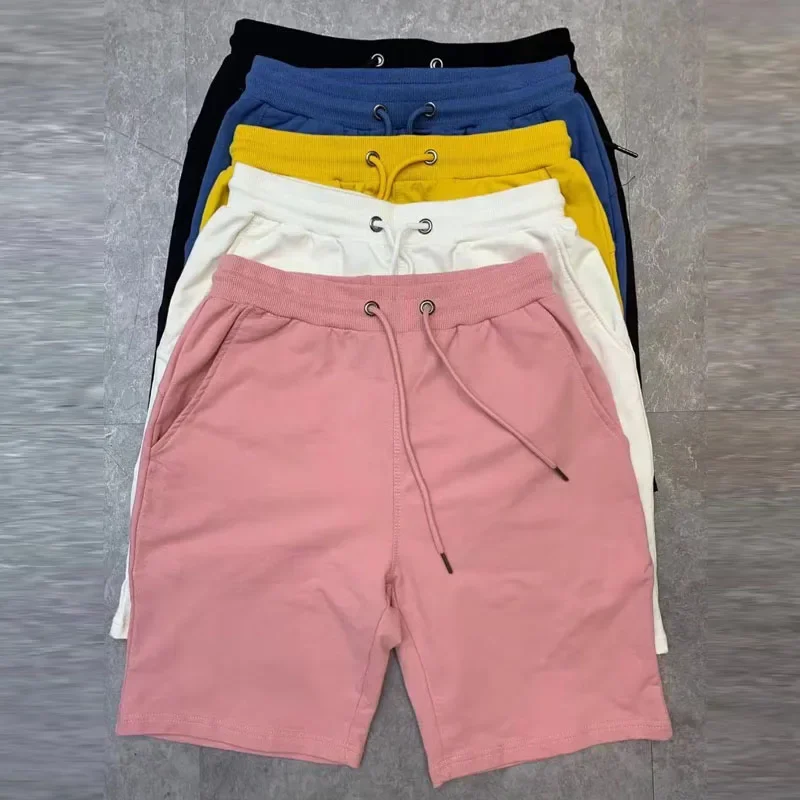 40KG-100KG Summer New 100% Cotton Soft Men’s Drawstring Waist Black White Yellow Pink Casual Shorts