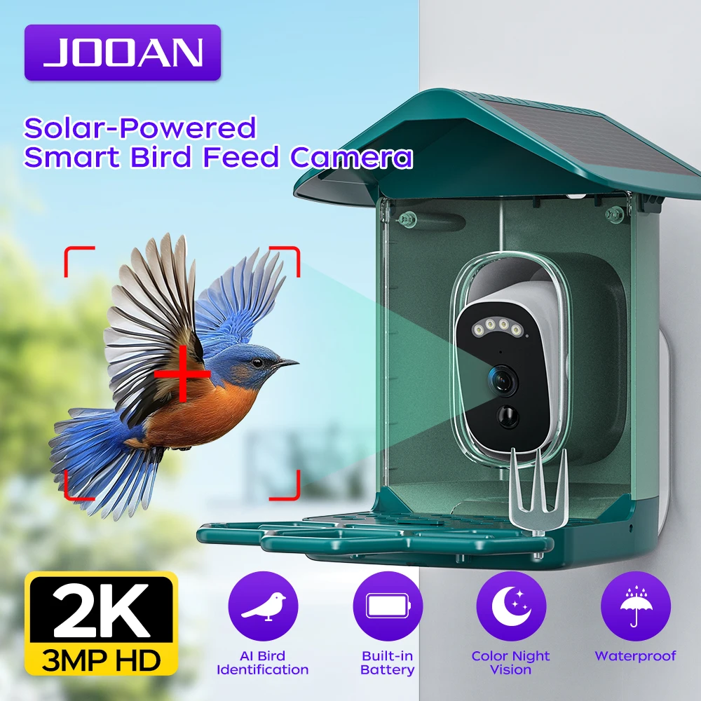 Умная Wi-Fi кормушка для птиц JOOAN 2K с распознаванием птиц AI, низким энергопотреблением, водонепроницаемой камерой и ночным видением для видеонаблюдения на улице