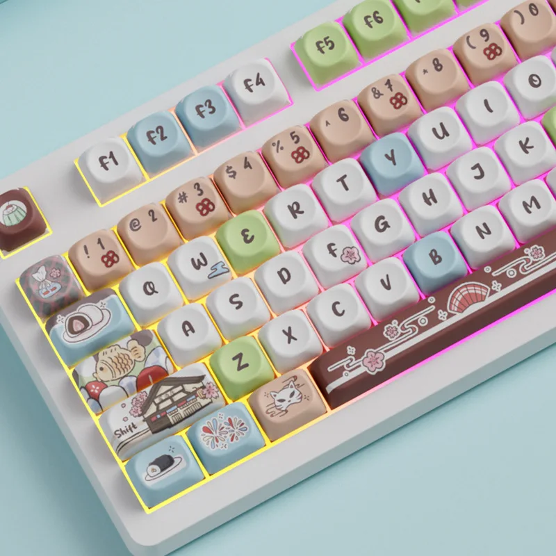 Showa town hot sublimation keycap 112 keys cute personalized keycap  full five-sided PBT hot sublimation customized machine