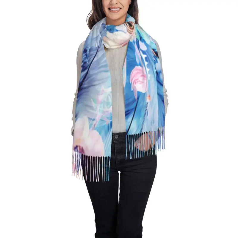 Blue patterned flower new Wraps model Scarf Cashmere Woman Wool Ladies Scarf Warm Scarf Women's Winter Scarves Autumn