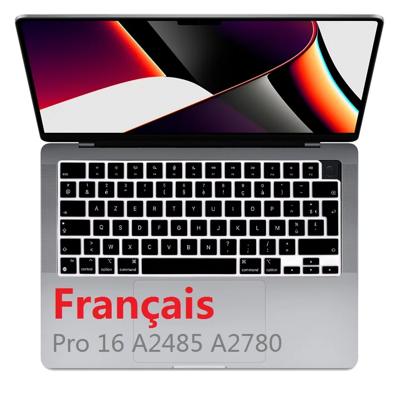 

AZERT Skin for Macbook Pro 16 M2 M1 A2485 A2780 2022 2021 EU French Keyboard Cover for Macbook Pro 16 M1 M2 French Protector