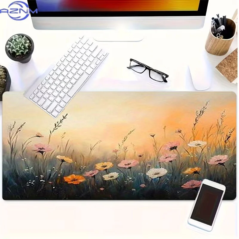 Wildflower Field Rubber Mouse Pad, Multiple Specifications Available, Tranquil Dreamy Design, Ideal for Programmers/Gamers, Perf
