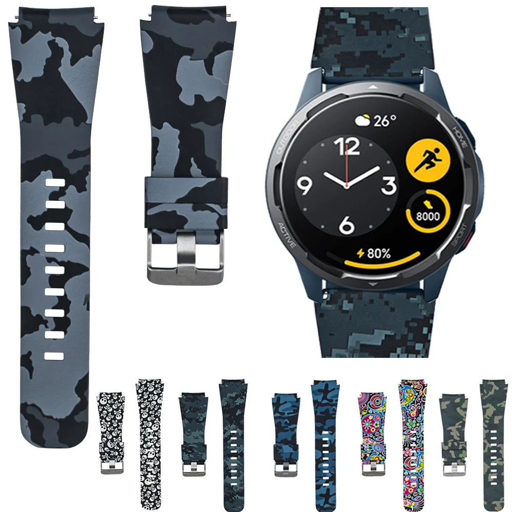 For Xiaomi MI Watch S1 Active / Color 2 Strap Camouflage Pattern Silicone Watchband Wristband Sport Bracelet 22mm Watch band