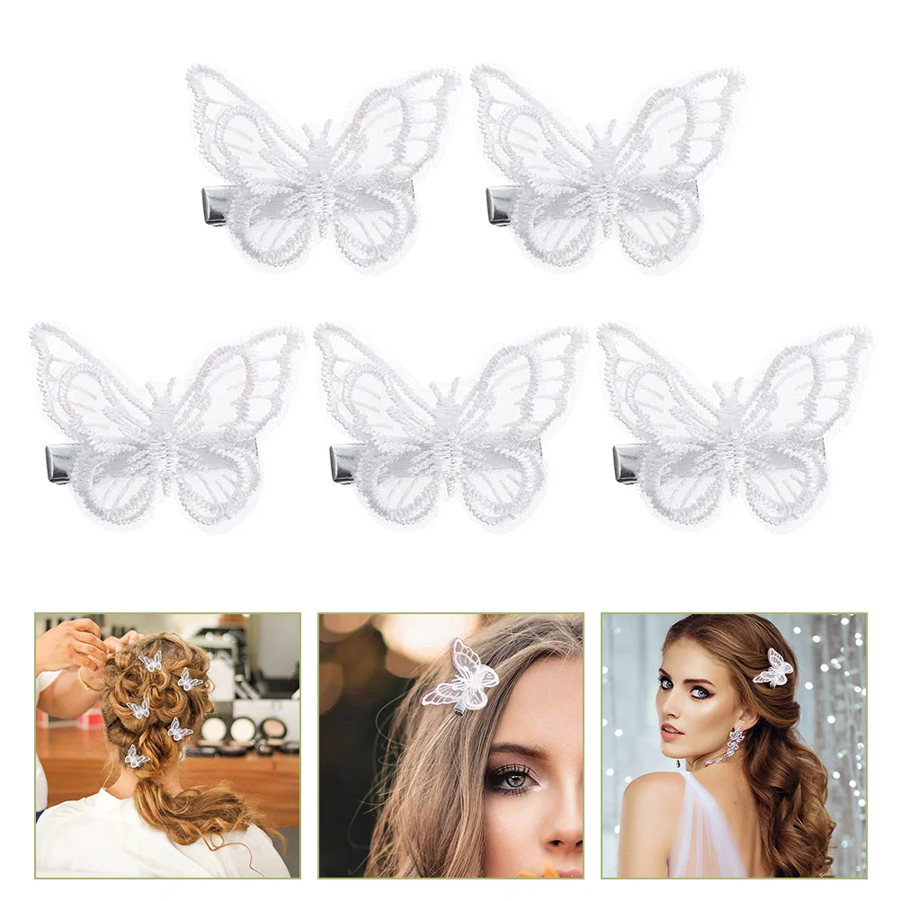 

5 Pcs Bridal Hair Accessories for Women Lace Butterfly Clip Accessory Wedding Clips Girls White Barrettes Bride