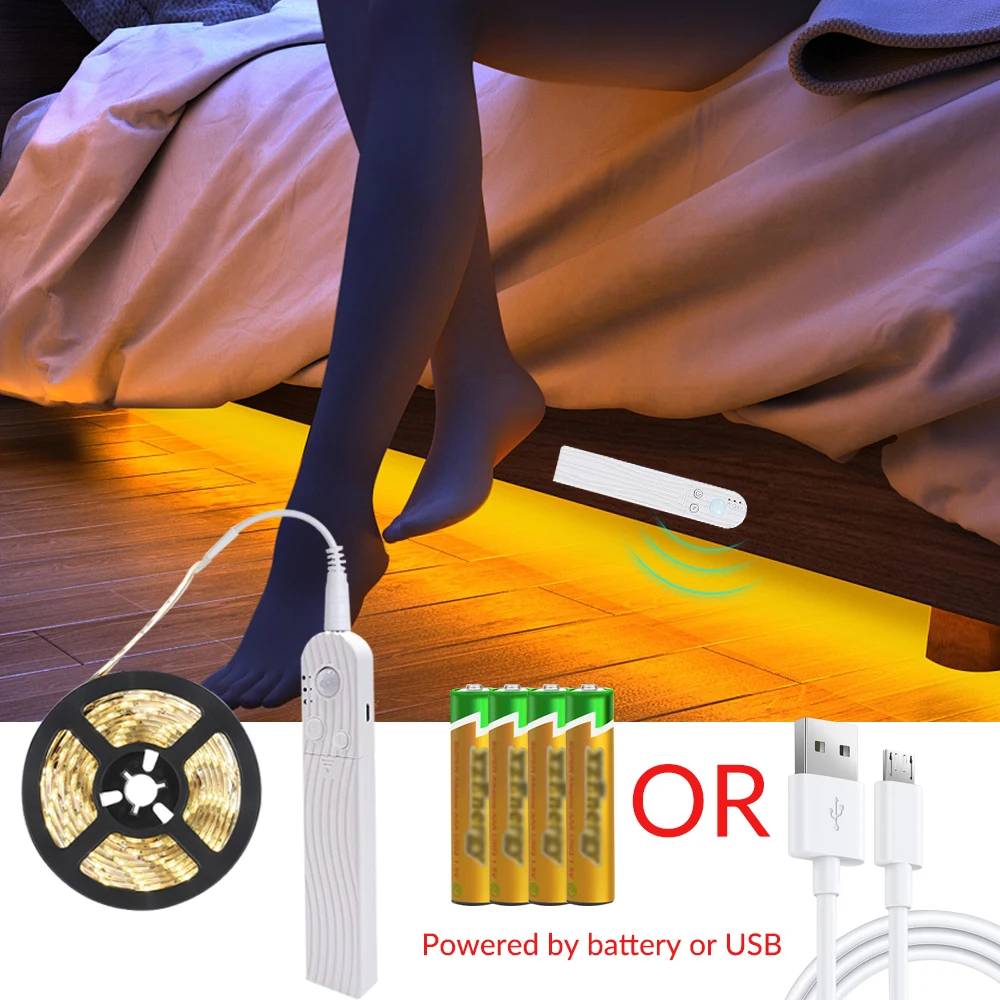 Motion Sensor Led Lights With Usb Or Battery Powered Set For Cabinet Wardrobe Bathroom Stairs Bed Bottom Induction Lights