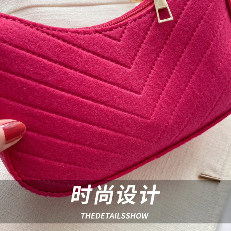 

Women's Mini Felt Shoulder Bag - Ergonomic Underarm Saddlebag Purse Shoulder Pouch Simple Light Weigh Underarm Bag