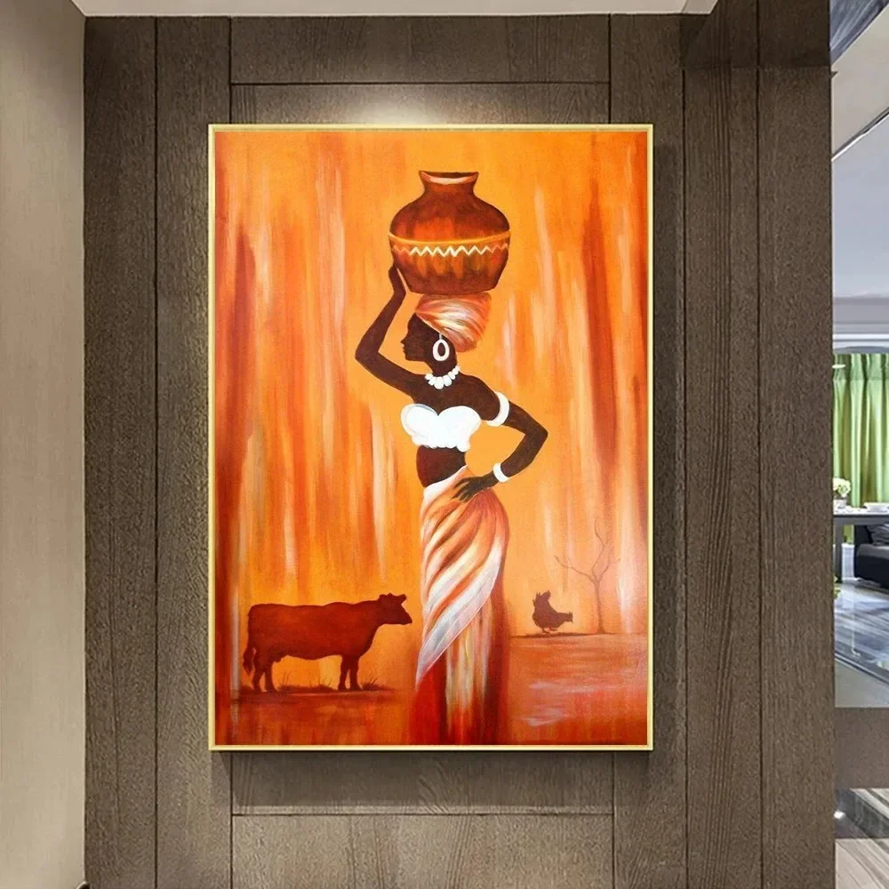 Frameless Canvas Painting African Traditional Culture Abstract Black Woman Canvas Painting Poster, Prints For Living Room, Home