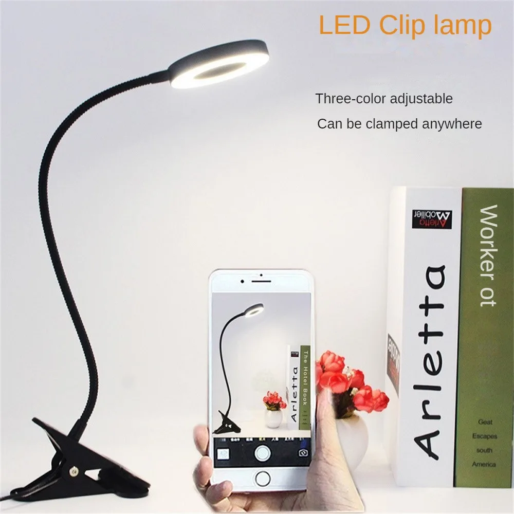 Clip Light Reading Lights LED Clamp-on Desk Lamp with 3 Color Modes and 10 Brightness Dimmable Flexible for Video Conference