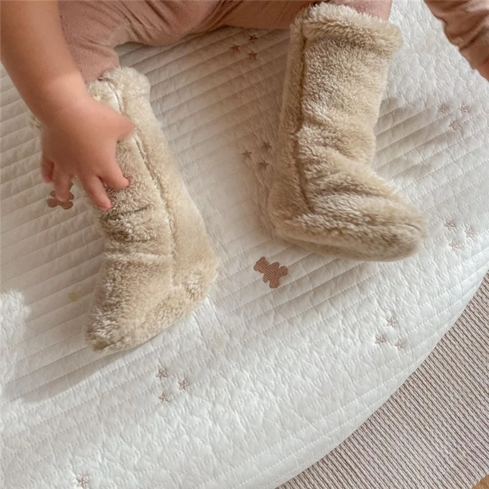 1 Pair Casual Thickened Newborn Baby Plush Socks Solid Color Warm Baby Foot Warmer Infant Anti-slip Kids Floor Socks Winter