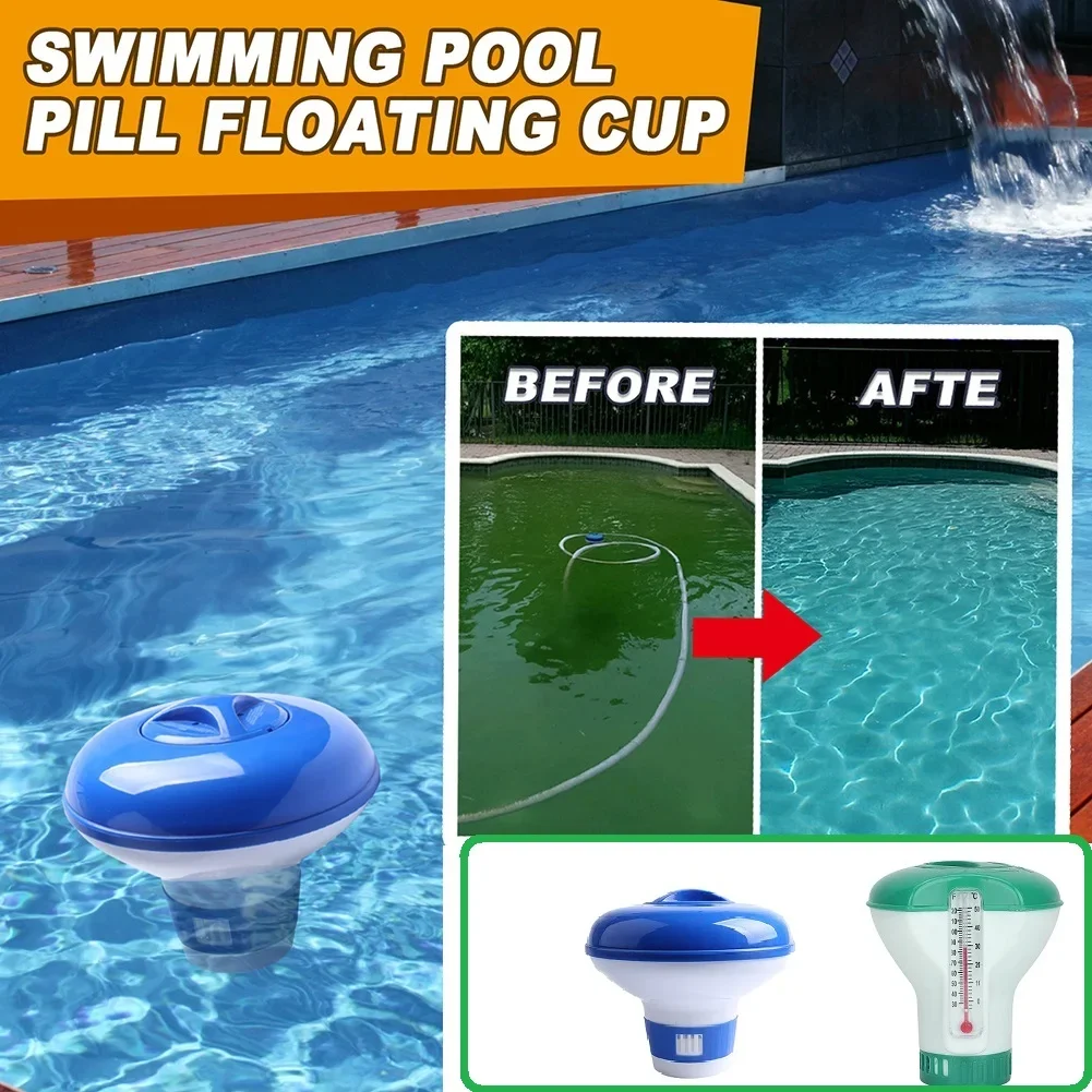 Swimming Pool Floating Chlorine Dispenser  with Automatic Thermometer  Applicator  Pill Disinfecting Swimming Pool Accessories