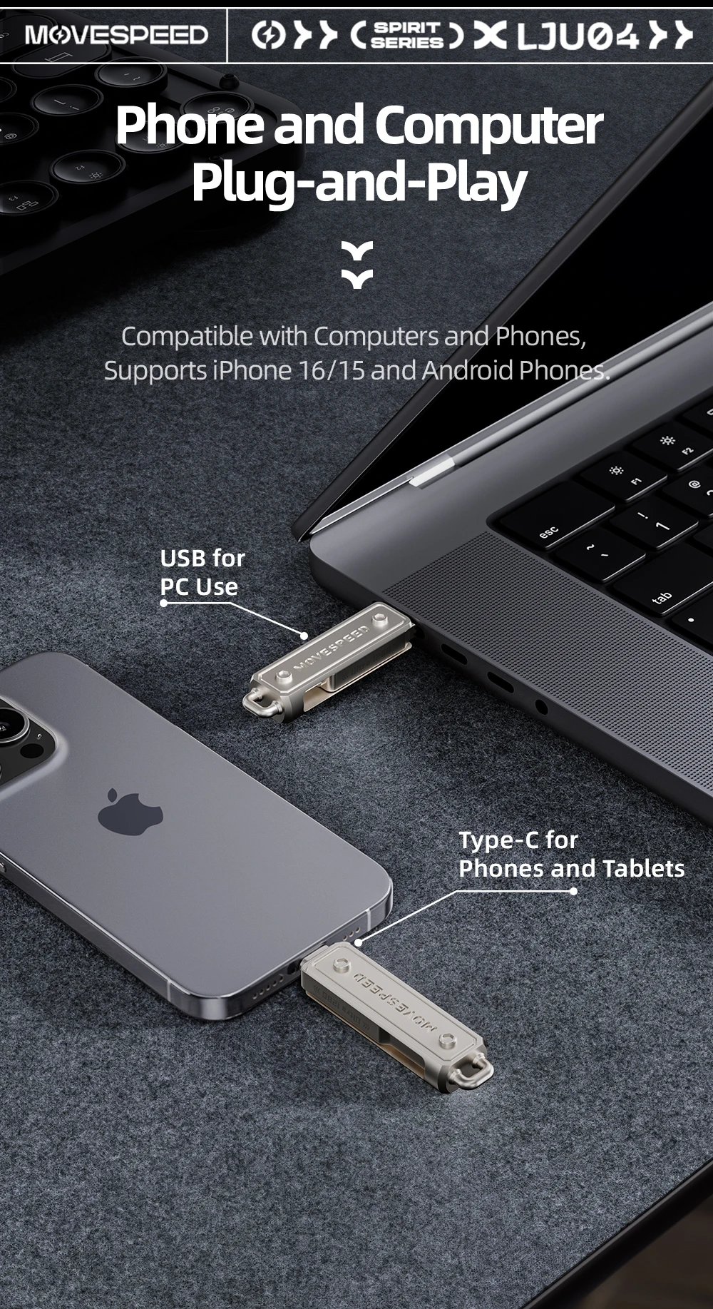 MOVESPEED 150 MB/USB Typ C Flash-Laufwerk 64 GB 128 GB 256 GB 512 GB OTG USB 3.1 Pendrive für MacBook iPhone 15/16 Laptop PC – Detail 5