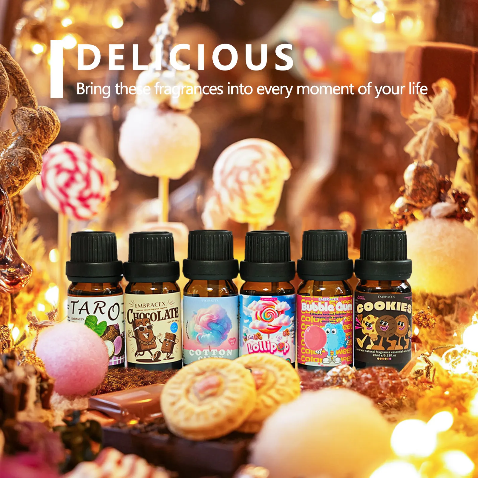 6PC/1PC 10ML Fragrance Oils Delicious Aroma Oil Skincare Chocolate Cookie Lollipop Taro Cotton Candy Bubble Gum Sweet Gift