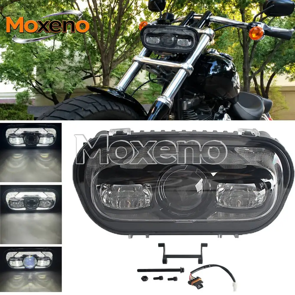 Motorcycle LED Projector Front Headlight High Low Beam DRL Waterproof E-Mark Certified For Harley Dyna Fat Bob FXDF 2008-2017