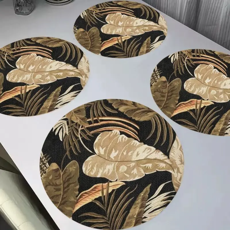 VIKAMA China-Chic Dunhuang Round Linen Placemats, Heat Resistant Wear-Resistant Washable for Dining Table Decor