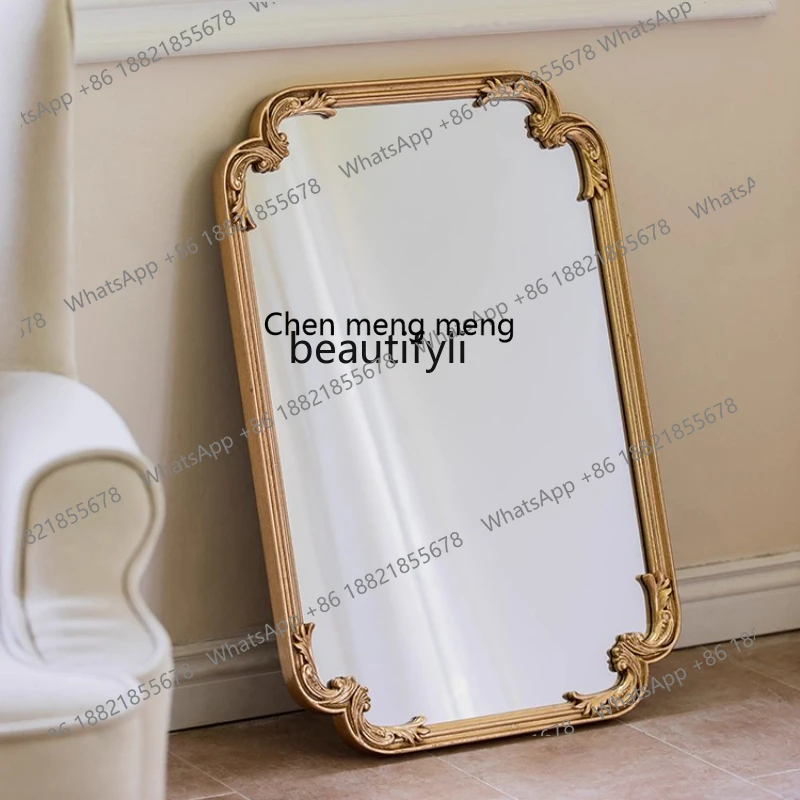 

French Style Living Room Entrance Wall-Mounted Decorative Mirror Bathroom Vintage Light Luxury Bedroom Vanity Makeup Mirror H