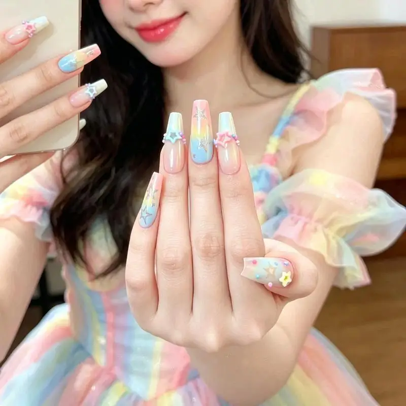 Nail Art Charms 50Pcs Cute Macaron Hollow Heart Star Flower Decor for Manicure Party Daily Nail Wear