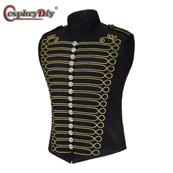 Mens Military Blazers Prince Vest Drummer Parade Punk Officer Fitted Sleeveless Jacket Medieval Steampunk Victorian Coat Cosplay