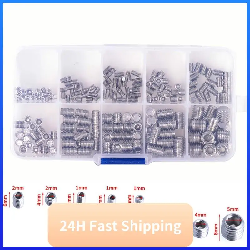 T30C nouveau 200 pièces 304 vis sans tête en acier inoxydable douille hexagonale et 280 pièces goupille à ressort Tension élastique cylindrique goupilles fendues