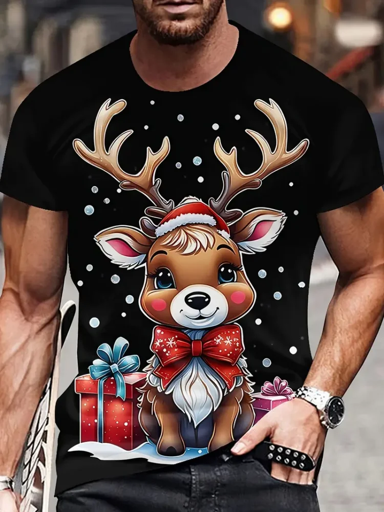 

Christmas Printed T-Shirt Short Sleeve Tshirt Outdoor Funny Man Clothing Crew Neck Oversized T-Shirt Summer Loose Luxury T-Shirt