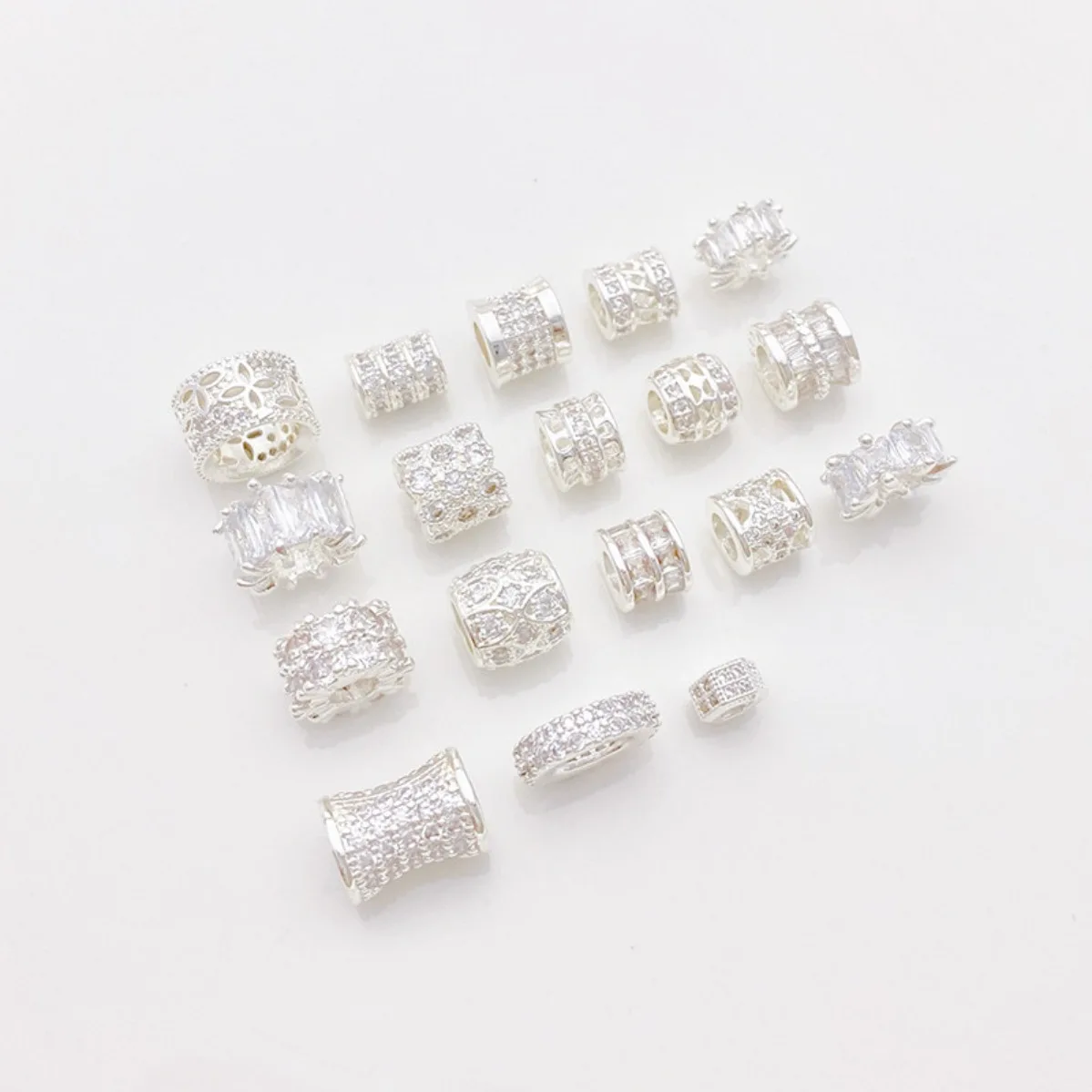 Thick Silver Plated Color Retention Zircon Inlaid Gear Snowflake Barrel Loose Spacer Beads DIY Bracelet Necklace Findings ****