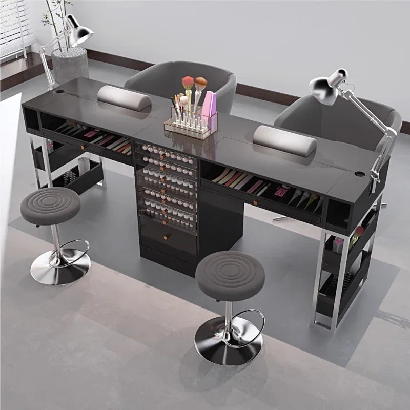 

Black Aesthetic Nail Desk Designer Drawer Wooden Salon Manicure Table Mesa Reception Tavolo Per Unghie Nails Salon Furniture