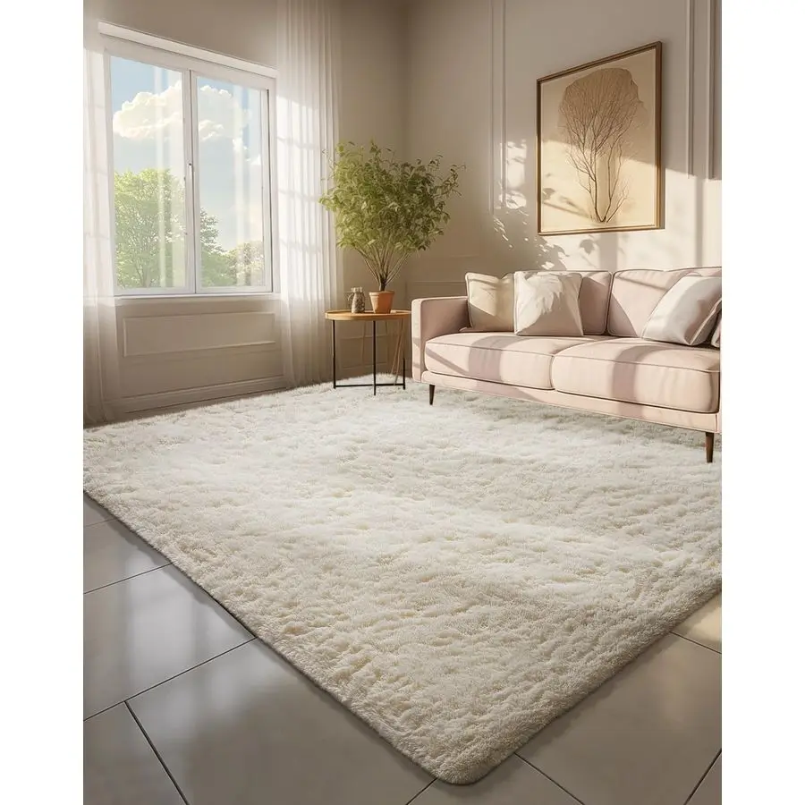 

6x9 Area Rugs, Upgrade NonSlip Fluffy Soft Rugs for Living Room, Large Shag Ivory Fuzzy Plush Rug, Shaggy Big Carpets for Bedroo