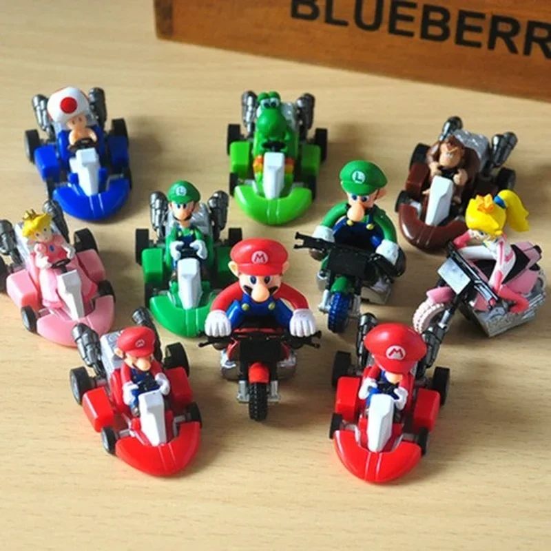 

10pcs Games Super Mario Bros Cartoon Racing Pull Back Cars Toys Anime Figures Mario Luigi Bowser Mushroom Kids Ation Toys Gifts