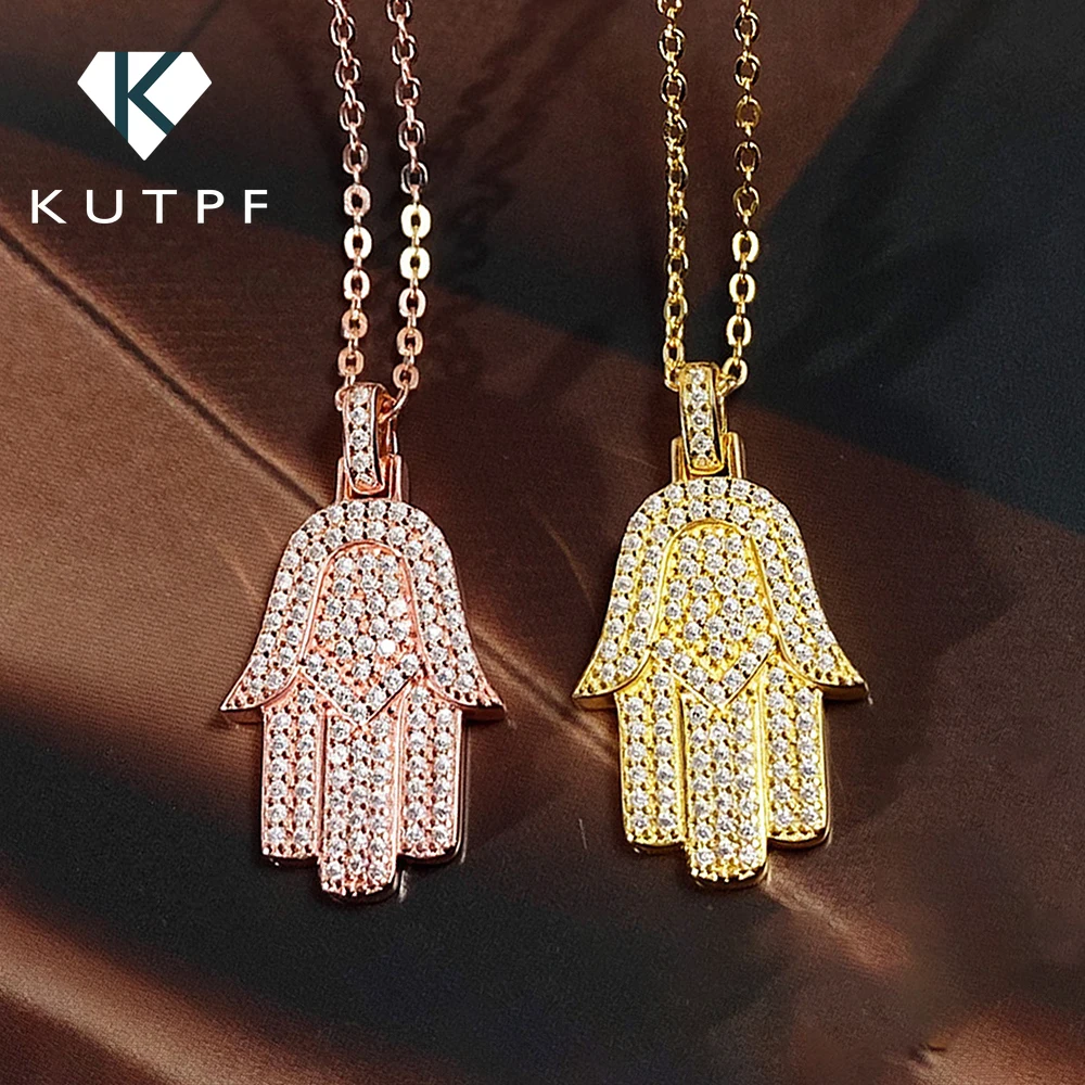 

Hamsa Hand Moissanite Diamond Pendant Necklace for Women Men 925 Sterling Silver Hip Hop Neckchain Fine Jewelry with Certificate