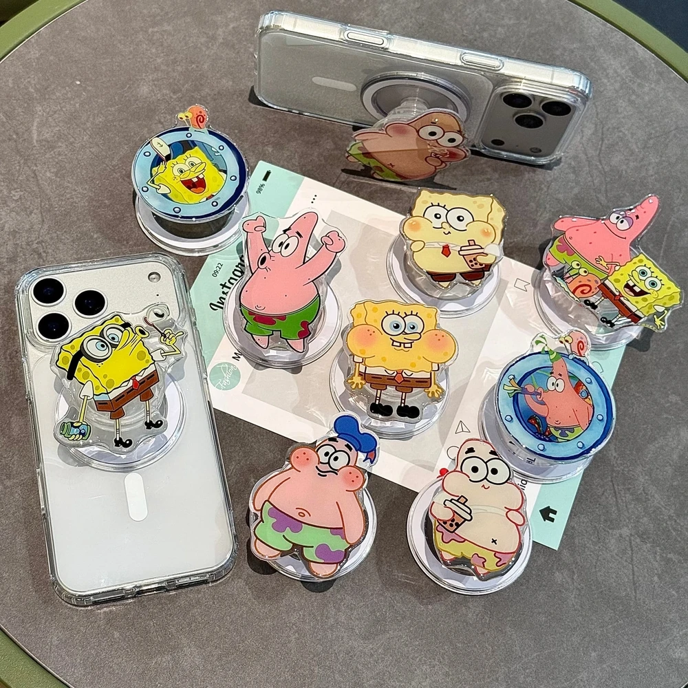 SpongeBob SquarePants For Magsafe Magnetic Phone Griptok Grip Tok Stand For iPhone Samsung Foldable Wireless Charging Holder