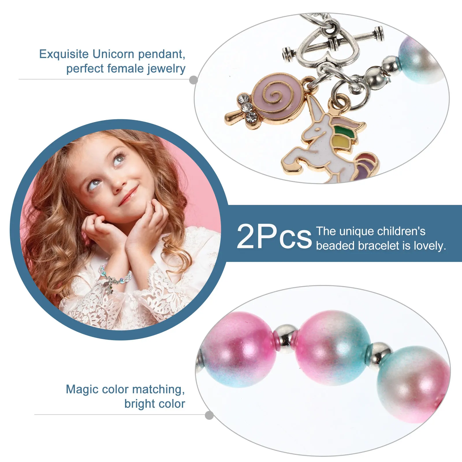 

2 Pcs Crafts Unicorn Bracelet Miss Jewelry for Girls Fashion Women Alloy Material Handicraft