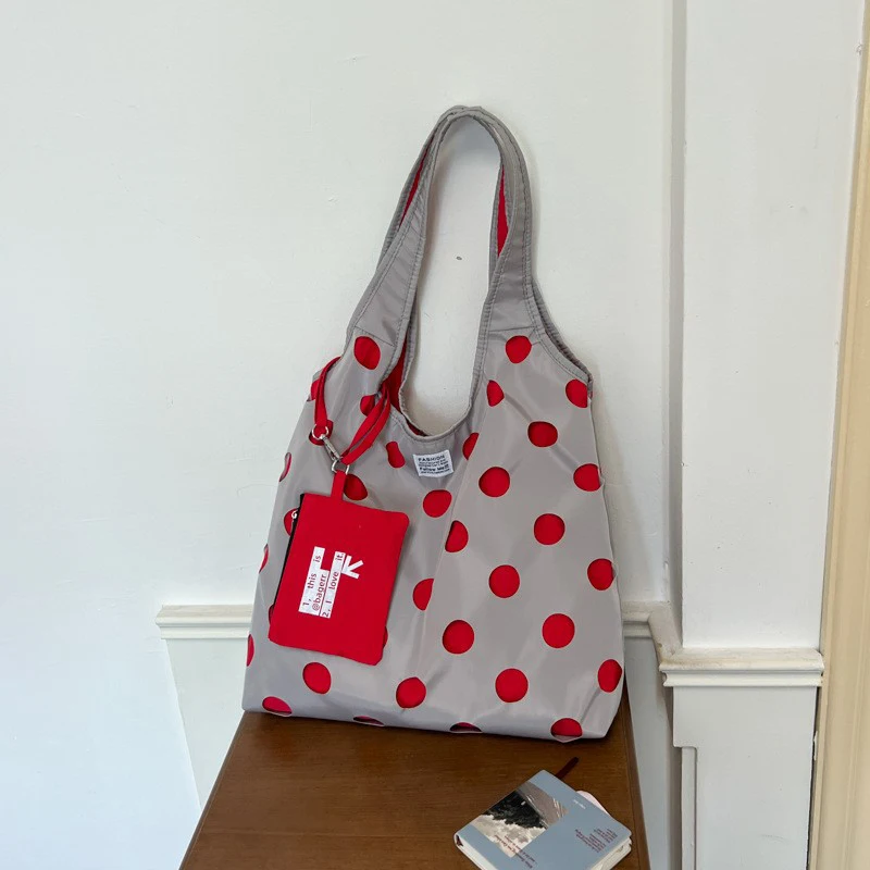 Polka Dot Schultertasche mit passender Handtasche, Damen-Handtasche im Colorblock-Design, leichte, lässige, vielseitige Pendler-Tragetasche – Detail 14