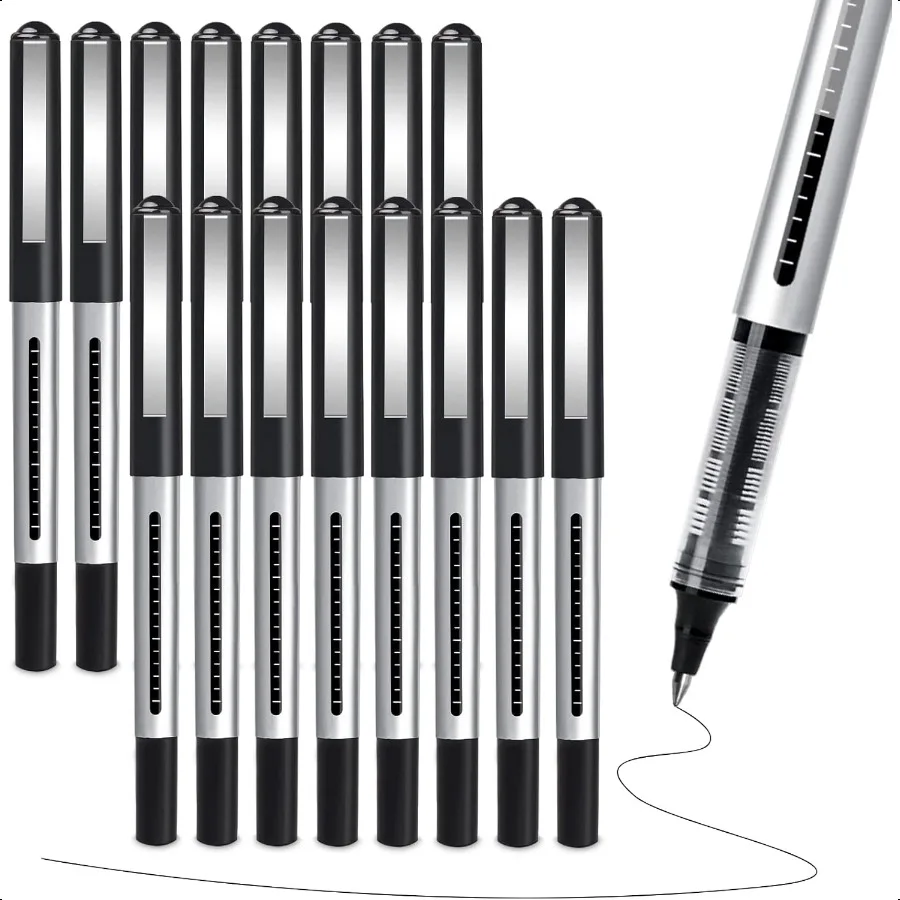 

Rollerball Pen 16 Pack 0.5mm Extra Fine Point Pens Black Liquid Gel Ink Set for Writing Note Taking Signature Office Journaling