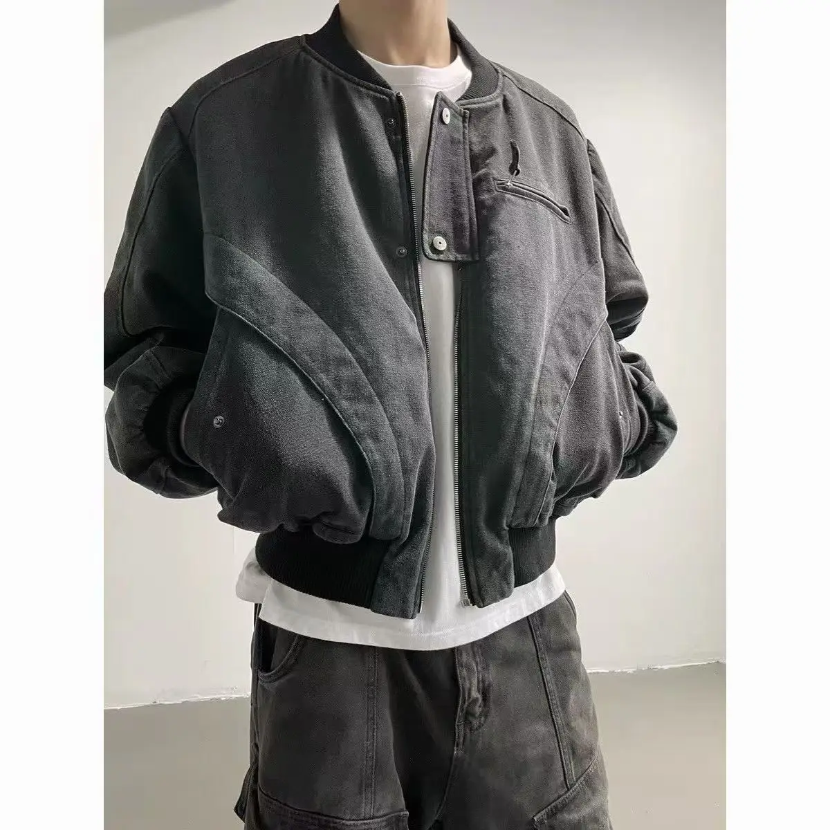 

Американская рабочая куртка в стиле ретро, мужская модная уличная повседневная универсальная парусиновая короткая куртка на утолщенной молнии, винтажное свободное водонепроницаемое пальто